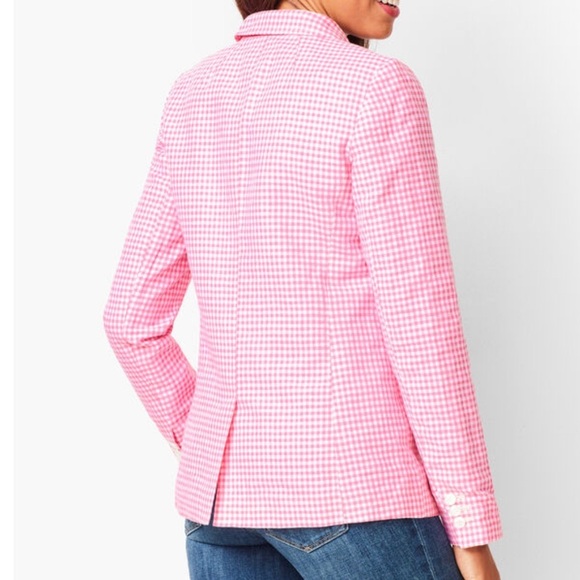 [US14]Talbots Collette’s Pink Gingham Preppy Women's Linen Blend Blazer NWOT - Picture 2 of 15